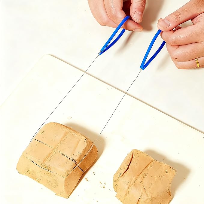 Clay Cutting Tools for Pottery Artists - 2 Pack Steel Wire Clay Cutters with Handles for Pottery Wheel, Trimming and Modeling (Blue & Black)