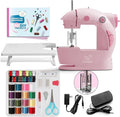 CraftBud Mini Sewing Machine for Beginners, Dual Speed Small Portable Sewing Machine for Kids and Adults with Extension Table, 48 Piece Gift Set Includes, Pedal, Projects Book, Light and More, Pink