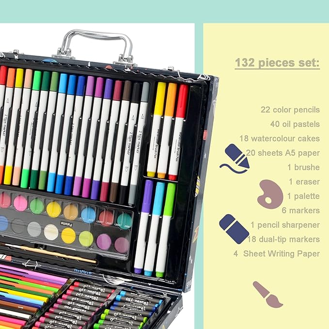 132-Piece Art Set, Deluxe Professional Color Set, Creating Gift Box, Art Set Crafts Drawing Painting Christmas Kit for Kids and Adult, Girls Boys