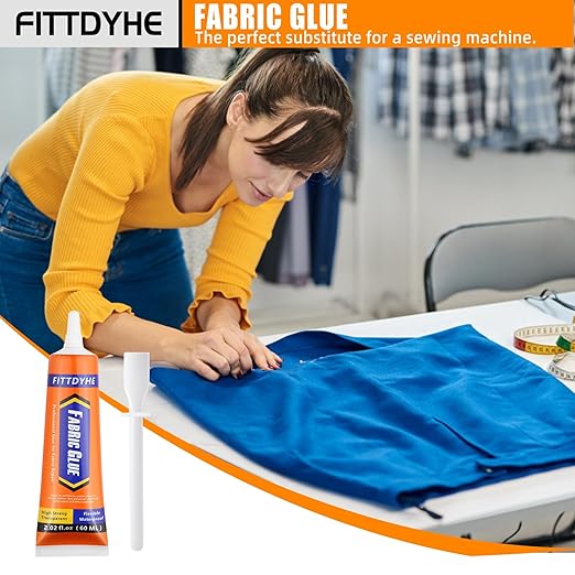 Fabric Glue Permanent, 60 ML Washable Clear Clothing Glue, Super Fabric Adhesive for Rhinestones, Patches, Clothes, Denim, Leather, Polyester, Fabrics, Doll Repair, Flannel, Cotton
