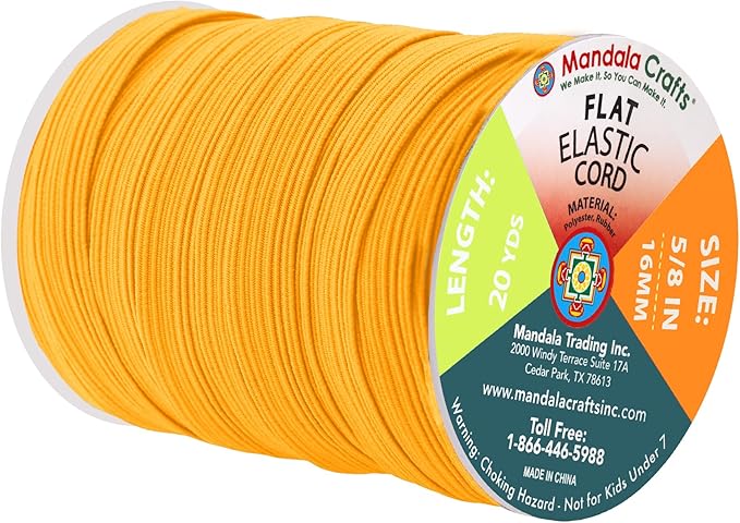 Mandala Crafts 16mm 20 Yds Roll of Gold Elastic Bands for Sewing - 5/8 Flat Elastics Cord - 5 8 Inch Braided Stretch Straps for Crafting