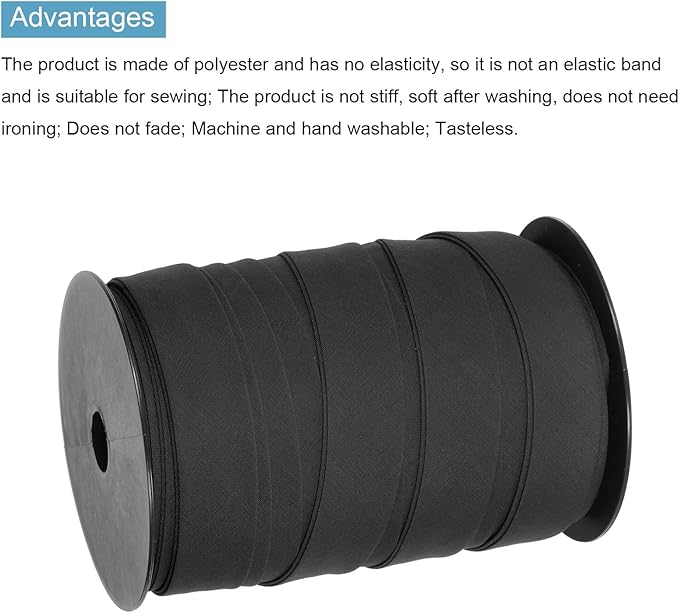 MECCANIXITY 1 Inch Double Fold Bias Tape Polyester Continuous Bulk Bias Tape for Sewing,Seaming Quilting Hemming Binding Crafts (Black 55 Yards)