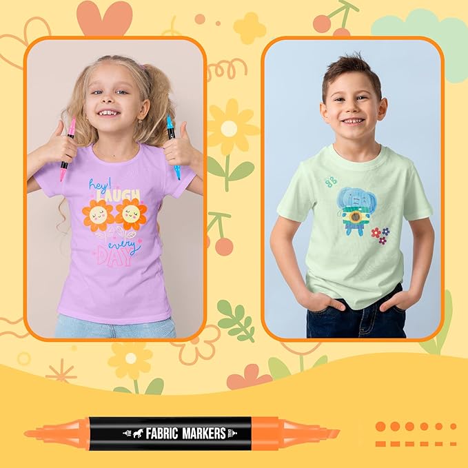 Fabric Markers Permanent for Clothes, 20 Colors Dual Tip with Fine and Chisel Tips Paint Pens for Clothing Canvas Tote Bags T-Shirt and Shoes, Non Toxic Ink for Kids and Adults