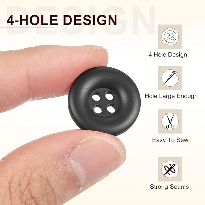 HARFINGTON 50pcs Sewing Button 20mm (3/4 Inch) 4 Holes Resin Thickened Round Crafting Replacement Buttons for Clothing DIY Crafts Decoration, Black