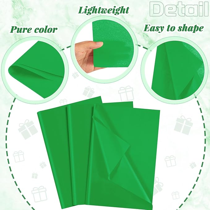 Qilery 500 Sheets Dark Green Tissue Paper Bulk for Gift Bags 20 x 30 Inch Acid Free Decoupage Packaging Wrapping Paper Sheets for Mardi Gras St. Patrick's Day Decoration DIY Crafts, Packing Supplies