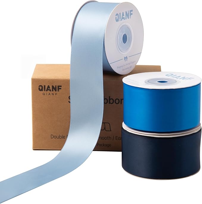 Blue Double Face Satin Ribbon 1-1/2 Inch x 45 Yards Baby Blue/Royal Blue/Navy Fabric Ribbon for Gift Wrapping, Flower Bouquets, Hair Bows Making, Wedding Decor, Invitation Cards (3 Rolls *15Yd)
