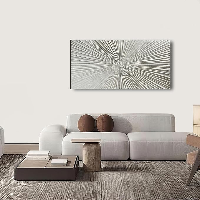 YaSheng Art - White Thick Texture Abstract Wall Art Oil Painting Hand-Painted Minimalist modern Art Paintings Home Living room Room Dining Room Bedroom Wall Decorative Art Oil Painting 24x48inch