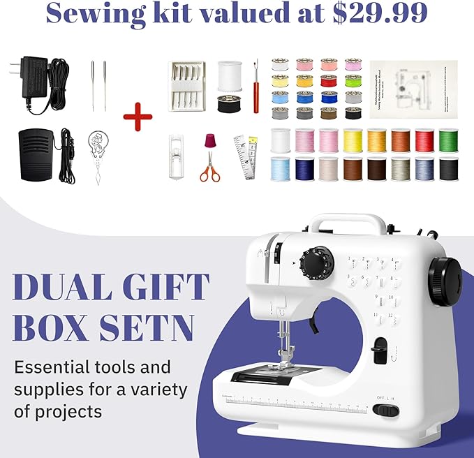 Beginner Sewing Machine, 12 Built-in Stitches with Foot Pedal, 2-Speed Control, Portable Mini Sewing Machine for Home Travel Use & Sewing Enthusiasts (black)