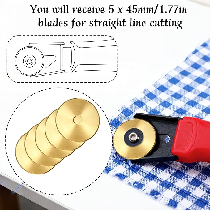 5pcs Titanium Coated Rotary Cutter Blades, Universal Replacement Circular Fabric Cutting Blades Knife Refill for/Martelli/Dremel/Truecut/DAFA for Quilting Sewing Scrapbooking Tool Supplies(45mm)