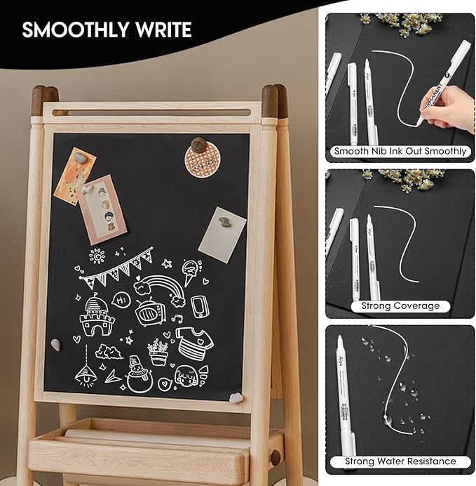 5PCS White Acrylic Paint Pens White Pen Fabric Paint Permanent Marker Pens Set Fine Tip 1mm Waterproof Paint Pen for Fabric Rock Painting Tyre Art Paper Glass for Drawing,Coloring,Graffiti,DIY Crafts