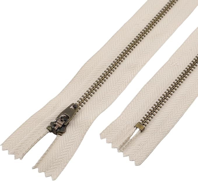 Leekayer 3# Jeans Zipper 4 Inch Antique Brass Metal Zipper 10cm Close End Zippers 6pcs,(Beige-Brass)