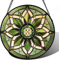 Stained Glass Window Hanging - White Green Boho Flower Suncatcher for Doors Window Home Sun Catchers Decor Christmas Mother's Day Birthday Gifts for Teacher Women Men Mom Nana 11.8 in