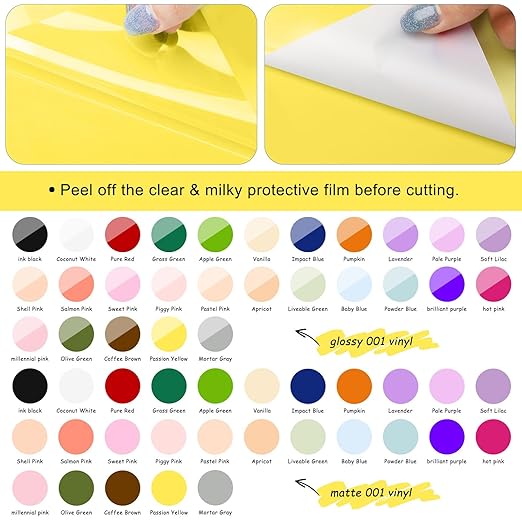 TECKWRAP 001 Permanent Adhesive Vinyl Bundle - 54Pack Vinyl Sheets (12”x12 Glossy, Matte) for Cutting Machines and Craft Cutter, DIY Craft, Car Decals, Party Decoration, Sticker