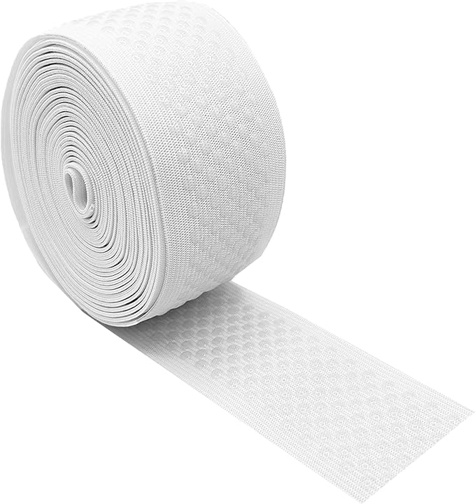 Mandala Crafts 2 Inch Elastic Silicone Gripper Tape for Clothing - 5 Yds Dotted Non Slip Elastic Band for Sewing - White Silicone Flat Fabric Stretchy Ribbon Straps