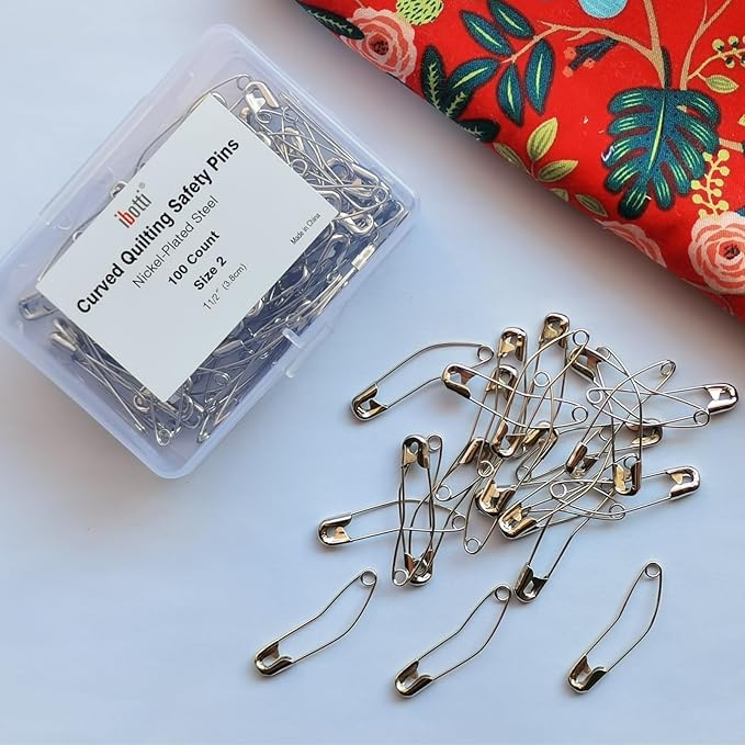 Curved Safety Pins for Quilting, Basting Pins, Size 2, 100-count