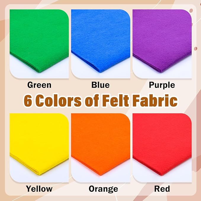 XSEINO 6 Rolls 12"x35" 1.4mm Thick Soft Felt Fabric Sheet 6 Assorted Classic Series Colors Felt Pack for DIY Craft Sewing Squares Nonwoven Patchwork