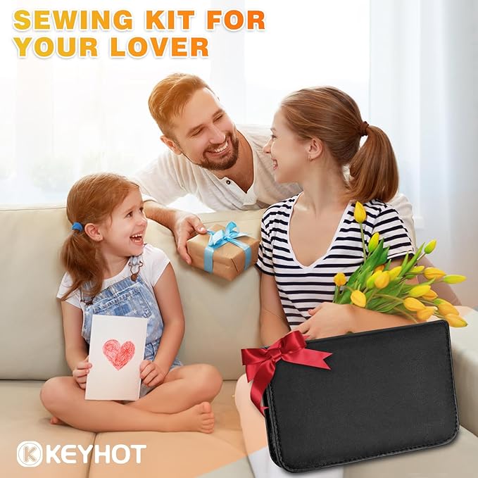 KEYHOT Sewing kit Basic,Needle and Thread Kit,Travel Small Sewing Machine Supplies for Adults Beginners Men, Home Travel Emergency Including Scissors Measure Tape Needle Threader (87pcs)