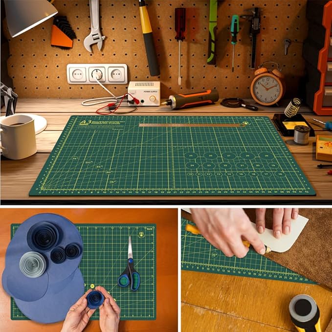 Headley Tools 18"x12" Thickened Self Healing Cutting Mat, A3 Rotary Cutting Sewing Mat for Crafts, Double Sided 5-Ply Table Cutting Board for Fabric Quilting Leather Arts Hobby Project, Green