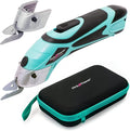 Pink Power Electric Fabric Scissors Box Cutter for Crafts, Sewing, Cardboard, & Carpet - Heavy Duty Professional Cutting Tool - Aqua Splash Cordless Electric Scissors Fabric Cutter w/Storage Case