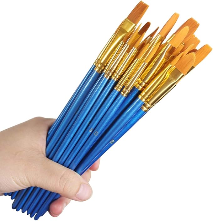 Acrylic Paint Brush Set, 5 Packs / 50 pcs Nylon Hair Brushes for All Purpose Oil Watercolor Painting Artist Professional Kits