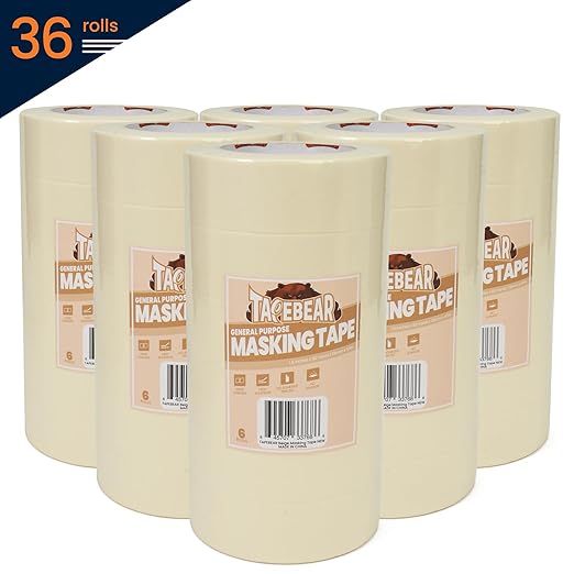 TAPEBEAR General Purpose Masking Tape 1.5 Inch x 60 Yards, Beige White Painters Tape for Painting, Labeling, DIY Arts Crafts, Home Office School Projects, 36 Rolls