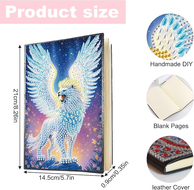 DIY Diamond Painting Notebook Kit, Theme of Fantasy Animals, Special Shaped Diamond Art Notebook Journal Sketchbook for Writing & Drawing
