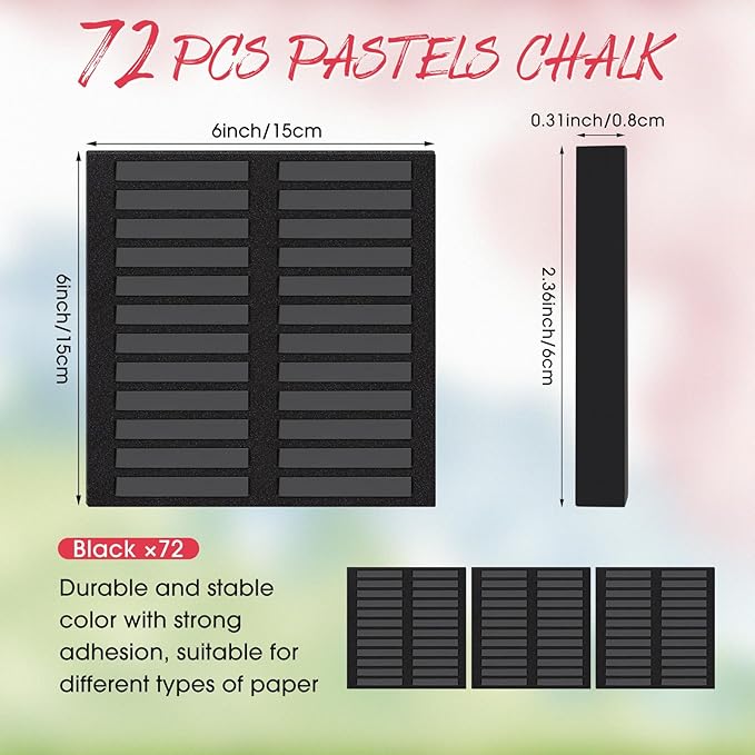 72 Pcs Soft Chalk Pastels Set Square Sketch Chalk Soft Pastel for Artists Non-toxic Artist Pastel Sticks for Professional Artists and Art Lovers(Black)