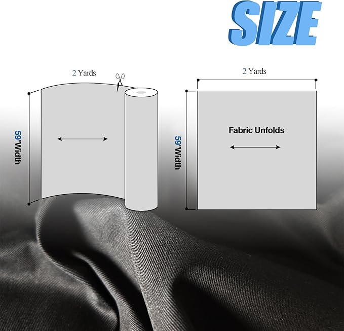 2 Yard Black Twill Cotton Canvas Fabric,Natural Thick Cotton Poplin Fabric by The Yard,59 Inches Wide 100% Cotton, Embroidery Muslin Quilting Fabric Material for Sewing Material Apparel Cloth