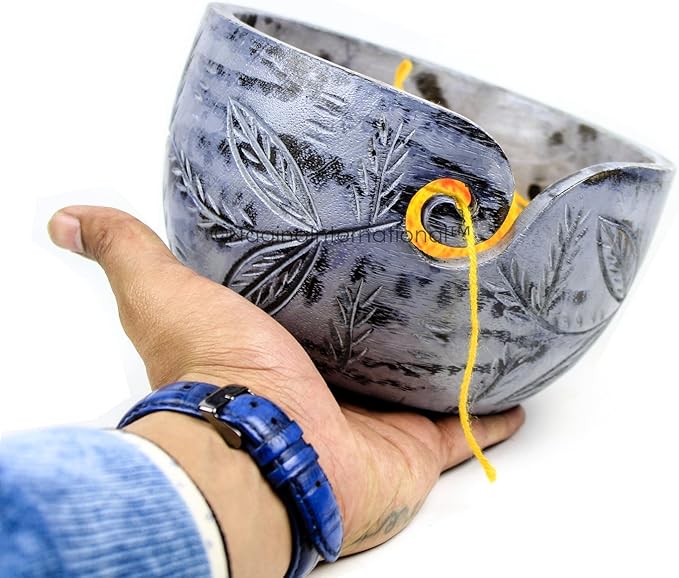 Exquisite Premium Yarn Ball Storage Bowls | Hand Painted Lovely Decor Yet Functional Yarn Dispenser (Small (6 x 3 x 6 Inches), Ash Grey)