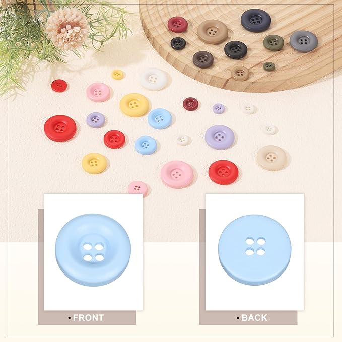 HARFINGTON 50pcs Sewing Button 18mm (11/16 Inch) 4 Holes Resin Thickened Round Crafting Replacement Buttons for Clothing DIY Crafts Decoration, Light Blue