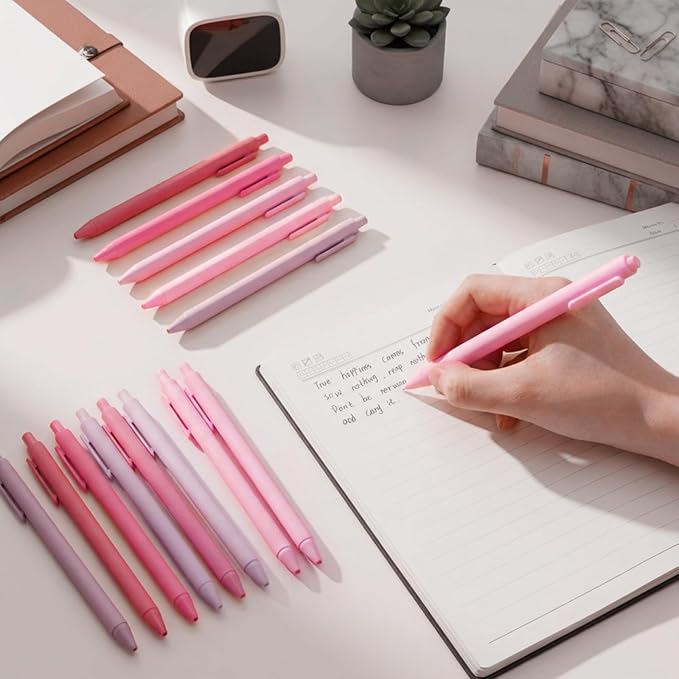 Crtiin 50 Pcs Gel Ink Pens Bulk, Black Ink 0.5mm Fine Point Retractable Pen Smooth Writing Office Supplies for Teacher Server Nurse Christmas Charity Donation Valentine (Light Pink)