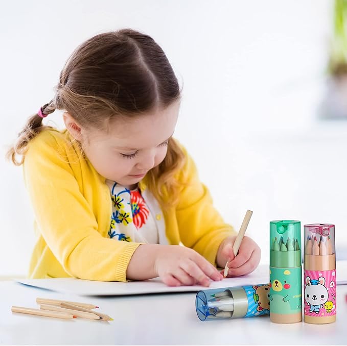 Fumete Mini Colored Pencils Bulk with Sharpener 12 Colors, Portable Pencil Tube Set for 100th Day of School Gifts & Valentine Exchange Kids Party Favors Classroom School Supplies