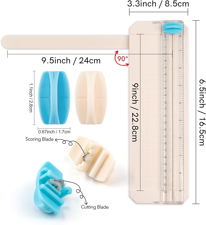BAOFALI Mini Paper Trimmer with 1Cutting/1Scoring Blades Extending Ruler for Scrapbooking Craft, Paper, Postcards,Coupon, Photos,Label, Cardstock ect Closed Size Approx.26.5x8.5cm/10.4x3.3inch