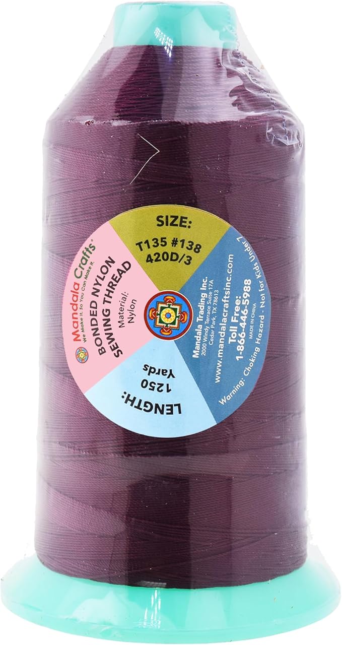 Mandala Crafts Size 138 420D T135 Bonded Nylon Thread - Burgundy 1250 YDs Tex 135 Heavy Duty Sewing Threads for Leather, Jeans, Weaving, Outdoor Marine Upholstery