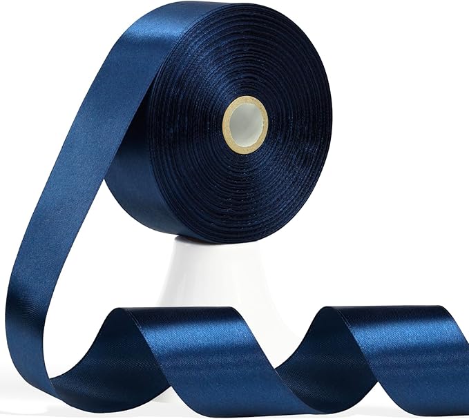 60 Yards Navy Blue Ribbon 1-1/2 Inch, Solid Dark Blue Satin Ribbon for Gift Wrapping, Crafts, Flower Bouquet, Wedding, Baby Shower, Festival, Christmas, Halloween