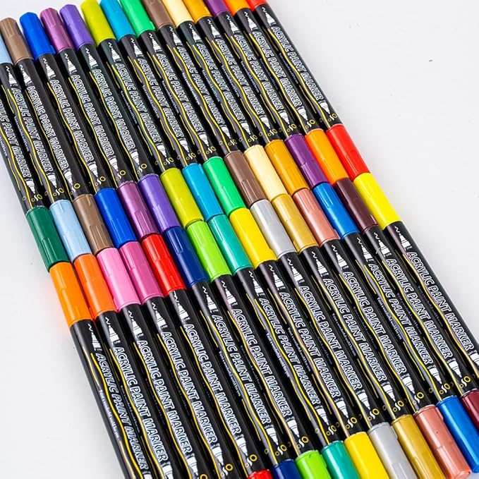 120 Colors Acrylic Paint Markers, Dual Tip with Fine Tip and Brush Tip Pens for Rock Painting Supplies, Canvas, Wood, Calligraphy, Metal, Ceramic, Glass, DIY Crafts Art Supplies Kit