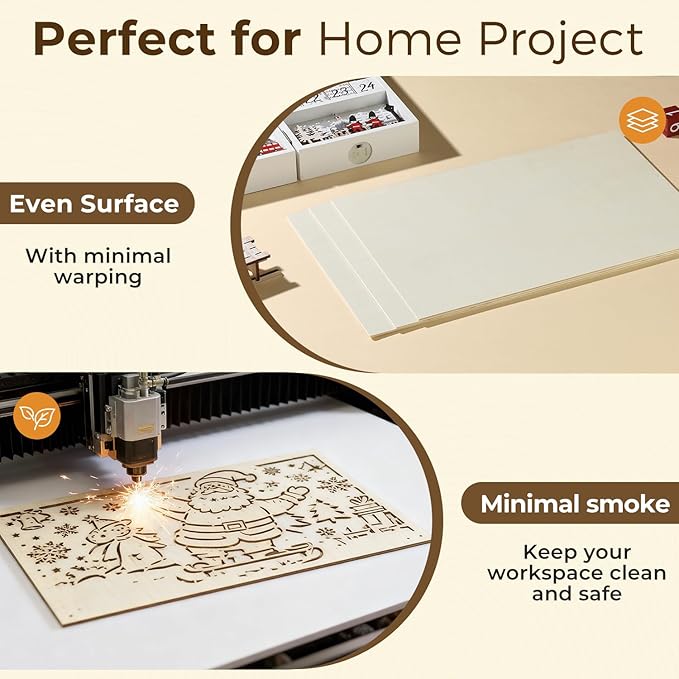 12 Pack Basswood Sheets 12"x20"x1/8", 3mm Basswood for Laser Cutting, Wood for Laser Cutting and Engraving, Laser Engraver Blanks, DIY Architectural Models Making, Wood Engraving