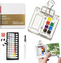 Mini Watercolor Paint Set Pocket Artist Watercolor Travel Set with Mini Paint Palette,Brushes, 12 Colors, Watercolor Sketchbook for Artists Painters Students(Plastics)