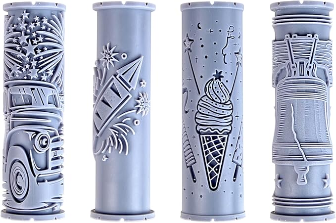 Americana Icons Collection Clay Texture Rollers 4-Pack (4") - America Set #01 - Embossing Pattern Rollers for Polymer & Ceramic Clay, Pottery & Crafts
