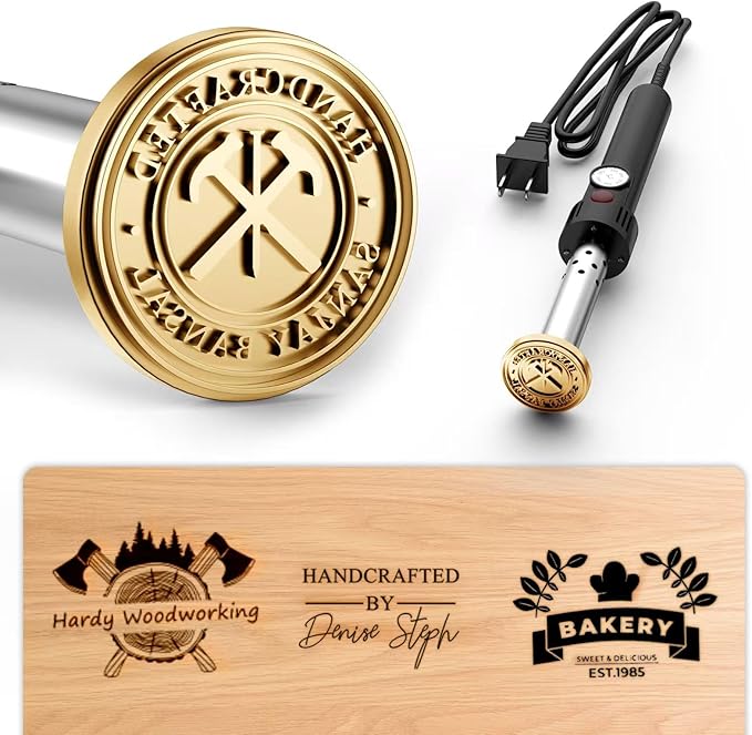 Electric Branding Iron for Wood, Wood Branding Iron Personalized, Custom Woodworking Burning Stamp with LOGO/TEXT,Temperature-Controlled,DIY Wood Burning Tool (E-Straight)