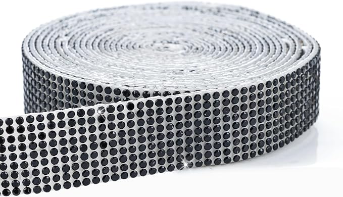Novani Self Adhesive Rhinestone Ribbon, 0.78 Inch Wide 3 Yards 1 Roll, Black Crystal Diamond Bling Strips for DIY Crafts, Home Decor, Glitter Glass Rhinestones Tape for Crafting, Car Decoration