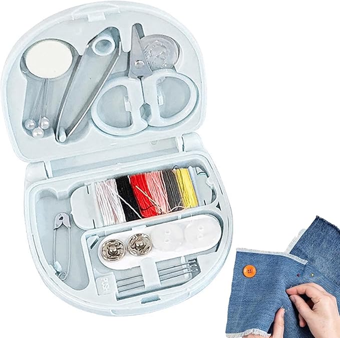 Sewing Kit Basic - Sewing Kit with 6 Color Spool,Portable Sewing Kit with Foldable Case,Basic Sewing Supplies Small Sewing Kit,Sewing Supplies for Home Travel Camping for Kids Girls (Blue)