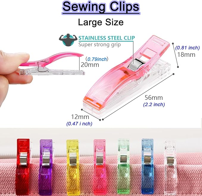 50 PCS Large Sewing Clips, 7 Bright Colors Multipurpose Quilt Clips Craft Tools Quilting Accessories with Box Packed
