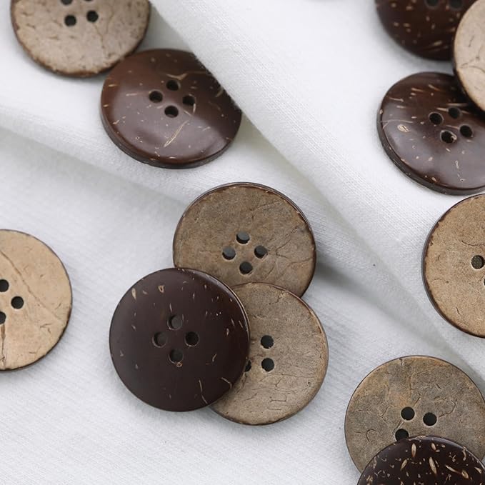 15mm Brown Natural Coconut Shell Buttons 3/5 inch 4 Holes Button Coconut Shell Buttons for Crafts Sewing Wooden Buttons for DIY Crafts 100PCS