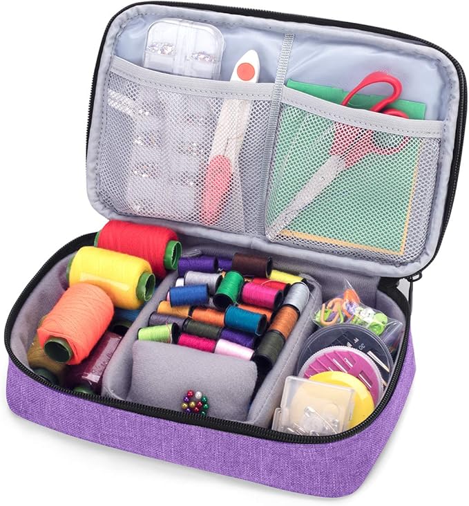 Luxja Sewing Accessories Organizer, Double-Layer Sewing Supplies Organizer for Needles, Scissors, Measuring Tape, Thread and Other Sewing Tools (NO Accessories Included), Purple