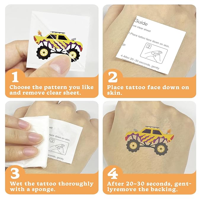 104 PCS Monster Truck Temporary Tattoos for Kids Party Supplies, Individually Wrapped Monster Truck Fake Tattoos Temp Tattoo Stickers for Boys Girls Birthday Party Favors Decorations Activities