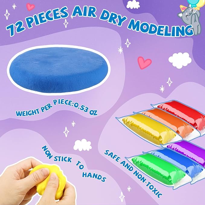 72 Pcs 38oz Air Dry Clay Bulk Modeling Magic Ultra Lightweight Foam Modeling Clay for Kids Adults DIY Gifts Party Arts Crafts and School Project Supplies(Fresh Color)