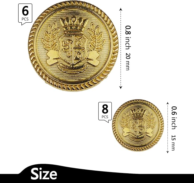 14PCS Gold Blazer Buttons for Men Replacement Buttons Suits Antique Gold Buttons for Blazer 20mm and 15mm Gold Button for Sport Coat, Uniform, Jackets Vintage Blazer Buttons Men