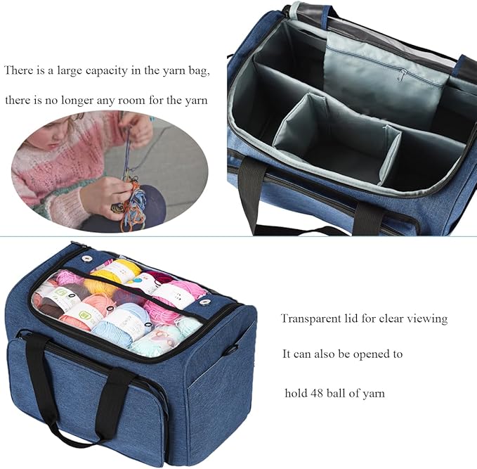 Weabetfu Large Crochet Bag Knitting Bags and Totes Organizer Huge Yarn Bag Storage for Crocheting Knitter,Crochet Hooks,Knitting Needles Kit,Supplies,Yarn - Ideal Crochet & Knitting Gift(Blue)