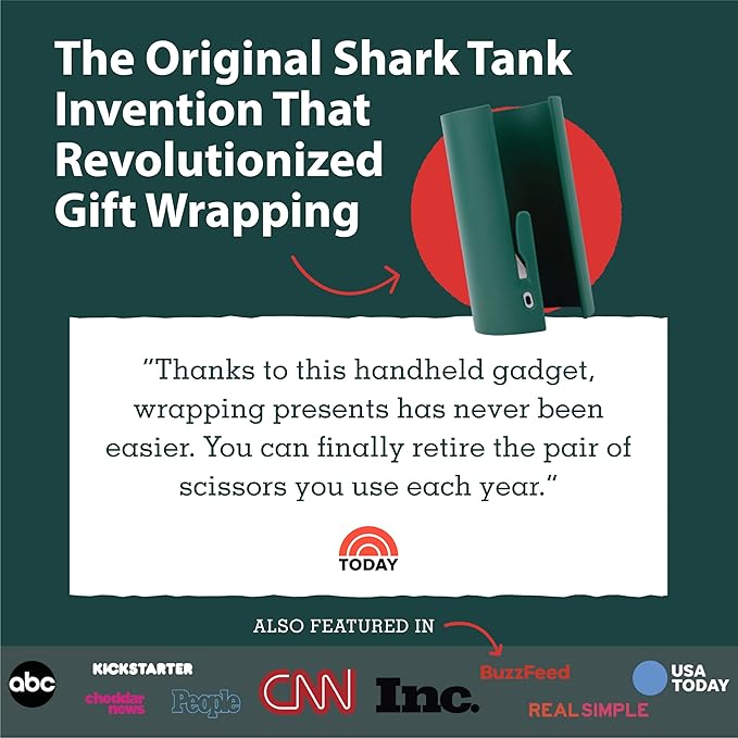 Little ELF Wrapping Paper Cutter (2-Pack) | As seen on Shark Tank | Made in USA | Green | Holiday Gift Wrap Paper Roll Holder and Cutter